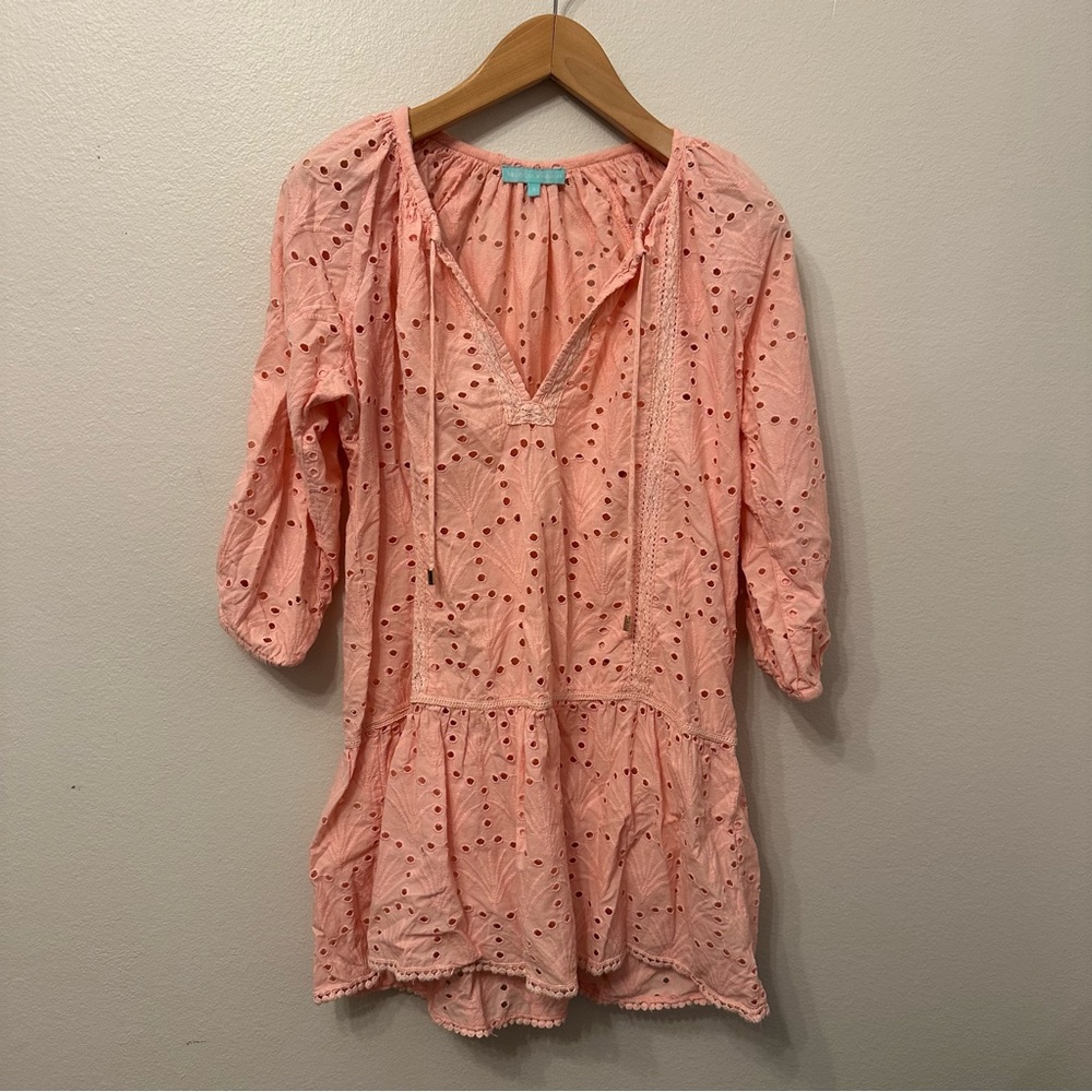 Melissa Odabash Ashley Pink Eyelet Swimsuit Beach Cover-Up Tunic Kaftan Dress - Picture 3 of 9